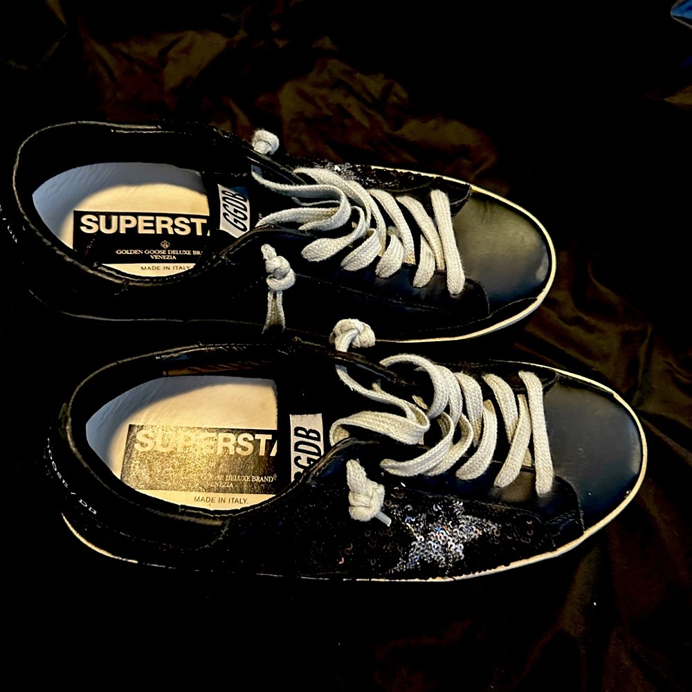 Black sequin Golden Goose superstars size 38